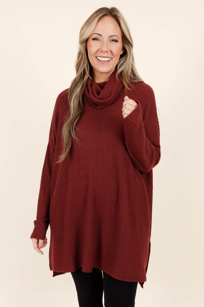 Burgundy cowl outlet neck sweater