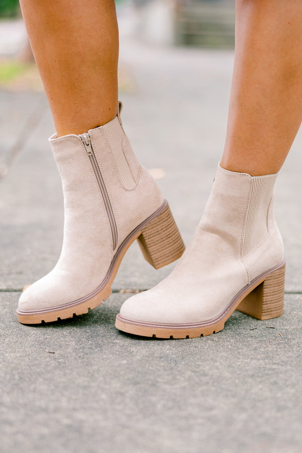 Chic Soul plus size clothing, light tan high heel ankle booties