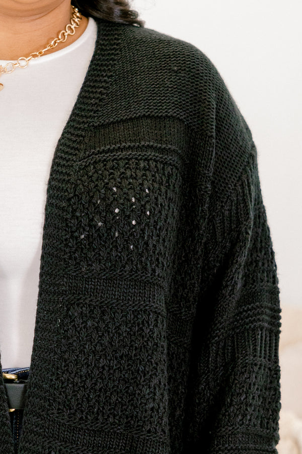 Chic Soul plus size clothing, black long sleeve open front knitted cardigan