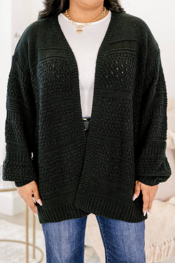 Chic Soul plus size clothing, black long sleeve open front knitted cardigan