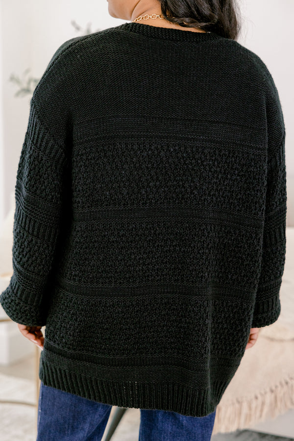 Chic Soul plus size clothing, black long sleeve open front knitted cardigan