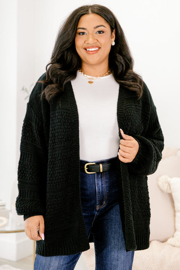 Chic Soul plus size clothing, black long sleeve open front knitted cardigan