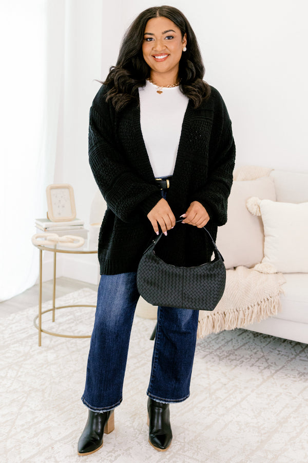 Chic Soul plus size clothing, black long sleeve open front knitted cardigan