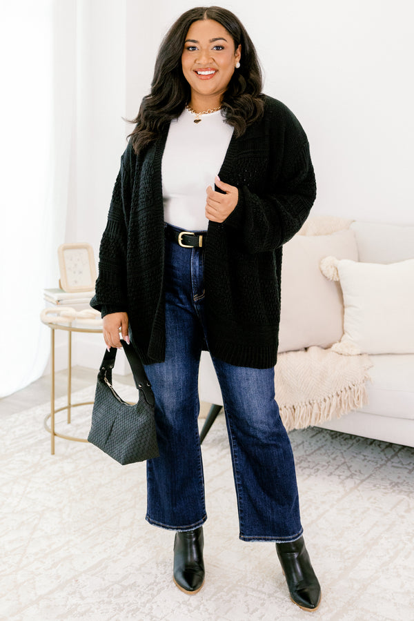 Chic Soul plus size clothing, black long sleeve open front knitted cardigan