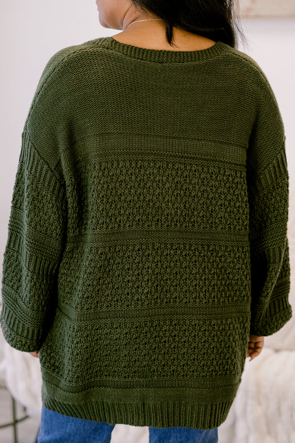 Chic Soul plus size clothing, dark green chunky knit oversized cardigan