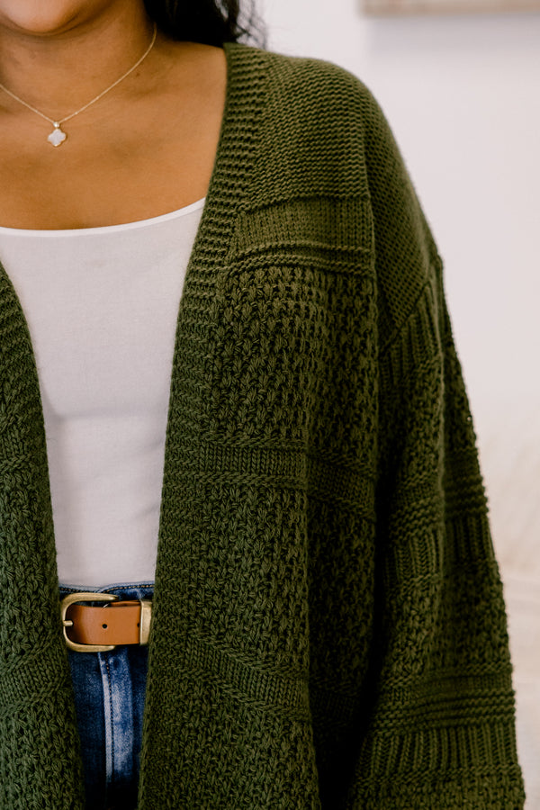 Chic Soul plus size clothing, dark green chunky knit oversized cardigan