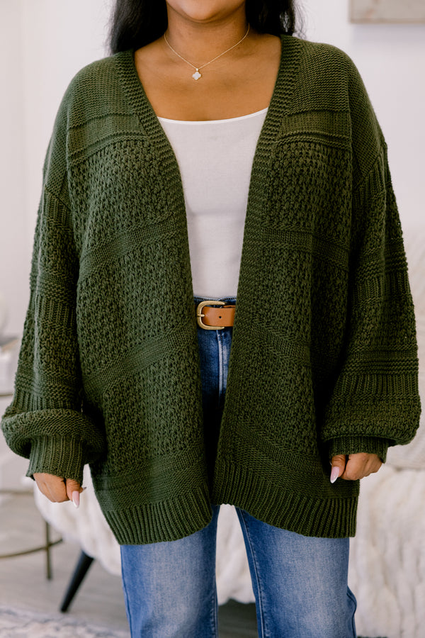 Chic Soul plus size clothing, dark green chunky knit oversized cardigan