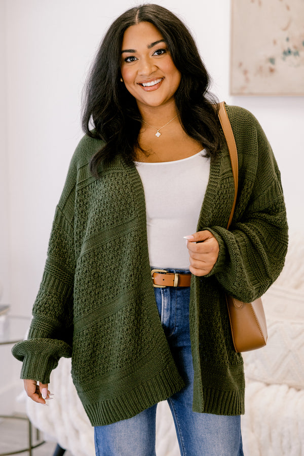 Chic Soul plus size clothing, dark green chunky knit oversized cardigan
