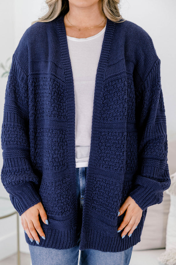 Chic Soul plus size clothing, navy long sleeve fuzzy hip length cardigan 