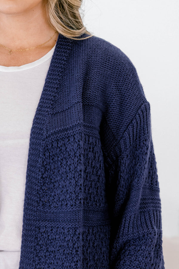 Chic Soul plus size clothing, navy long sleeve fuzzy hip length cardigan 