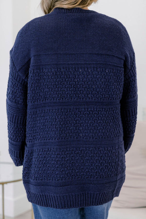 Chic Soul plus size clothing, navy long sleeve fuzzy hip length cardigan 