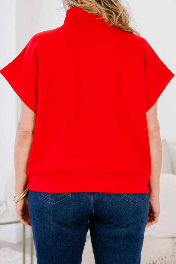 Chic Soul plus size clothing, bright ed short sleeve quarter zip collared top