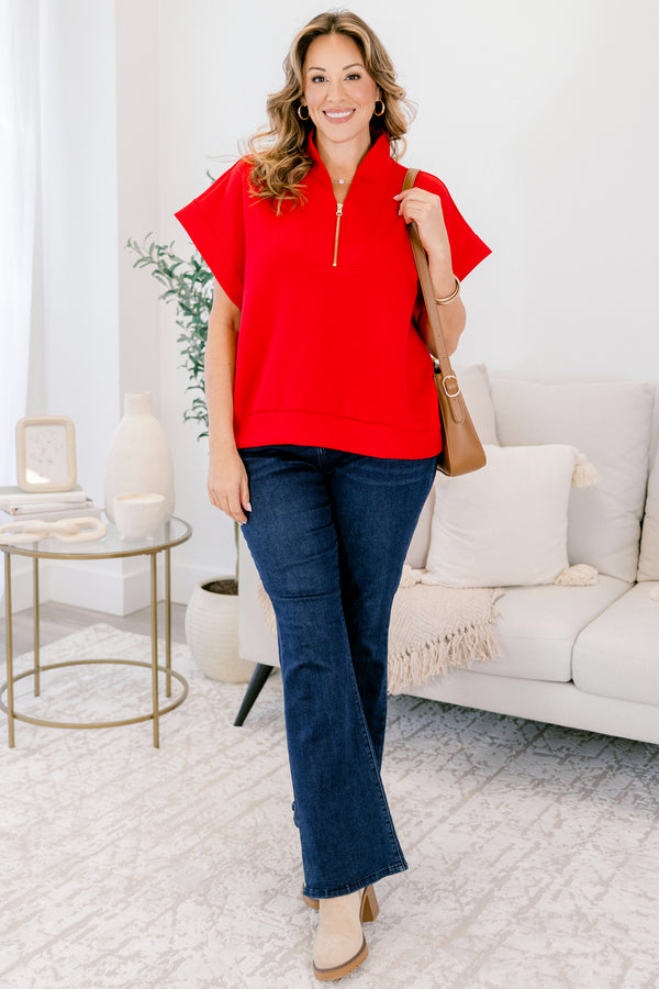 Chic Soul plus size clothing, bright ed short sleeve quarter zip collared top