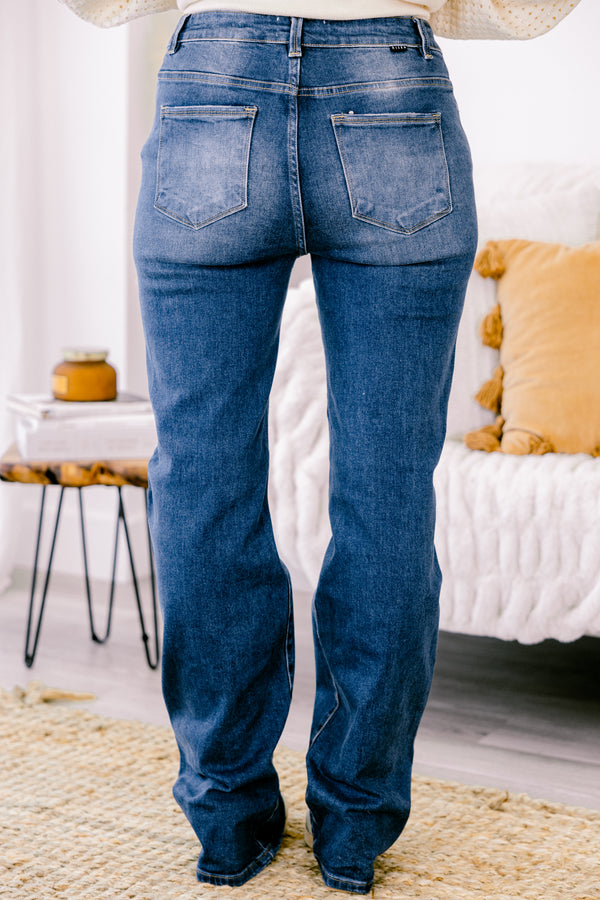 Chic Soul plus size clothing, dark wash straight leg denim jeans