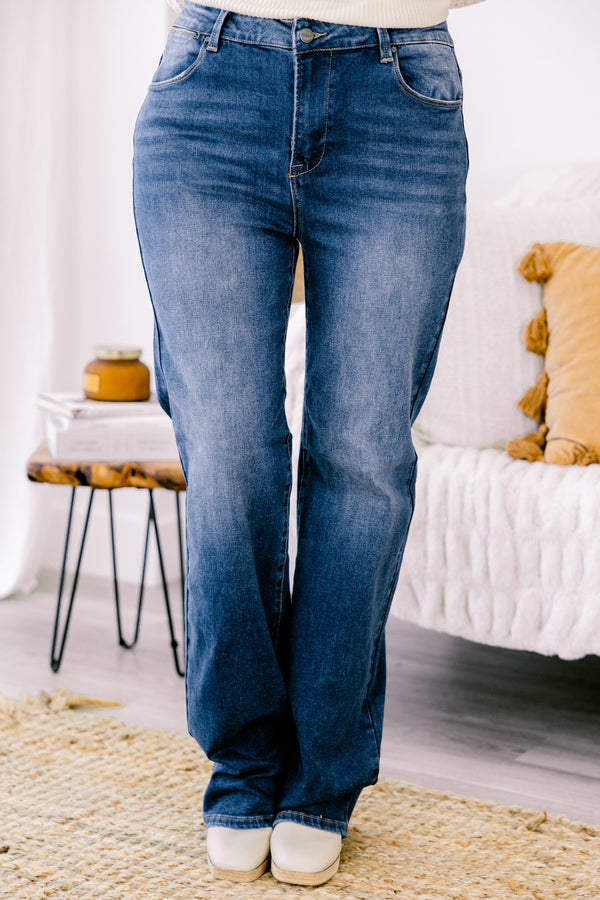 Chic Soul plus size clothing, dark wash straight leg denim jeans