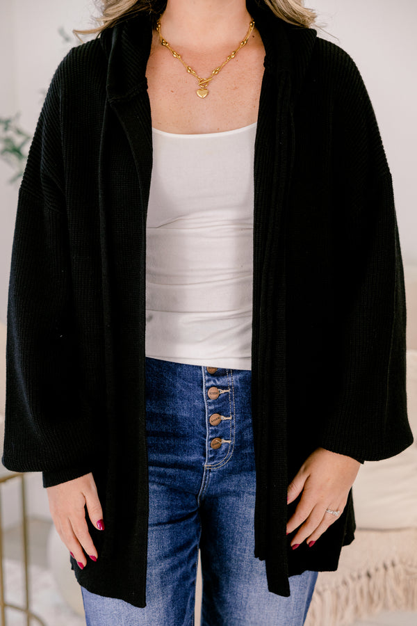 Chic Soul plus size clothing, black long sleeve tie front oversized cardigan 