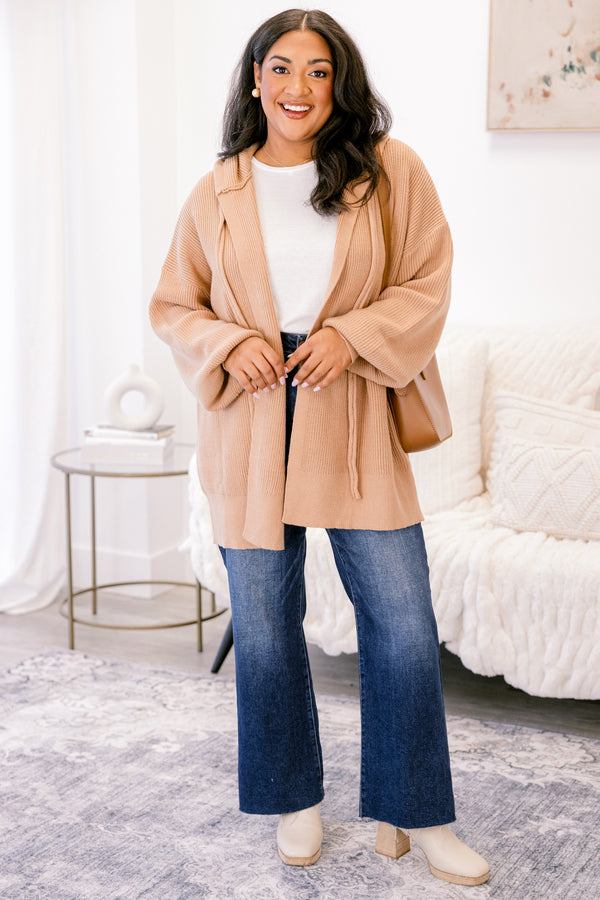 Chic Soul plus size clothing taupe ribbed cardigan with long sleeves 