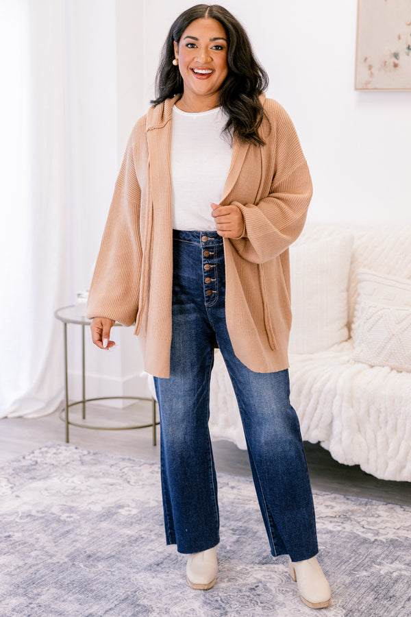 Chic Soul plus size clothing taupe ribbed cardigan with long sleeves 