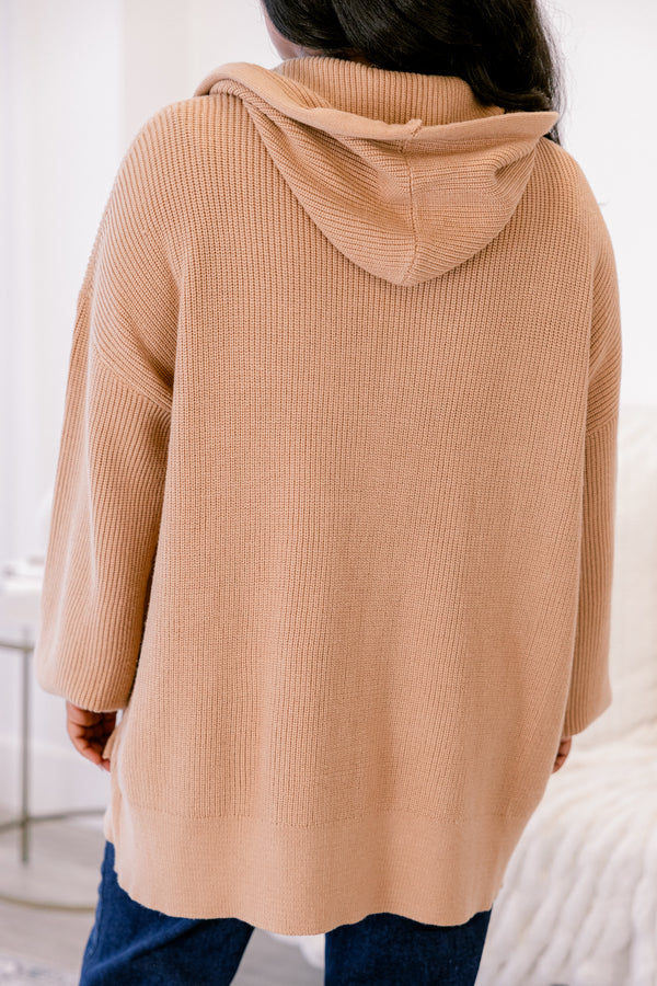 Chic Soul plus size clothing taupe ribbed cardigan with long sleeves 