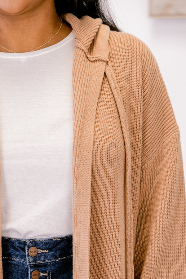 Chic Soul plus size clothing taupe ribbed cardigan with long sleeves 