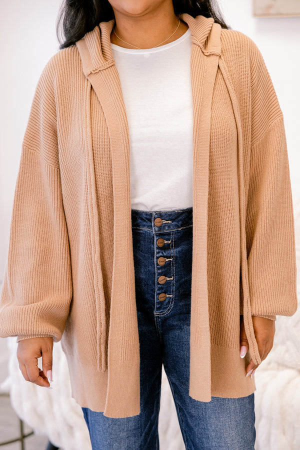 Chic Soul plus size clothing taupe ribbed cardigan with long sleeves 