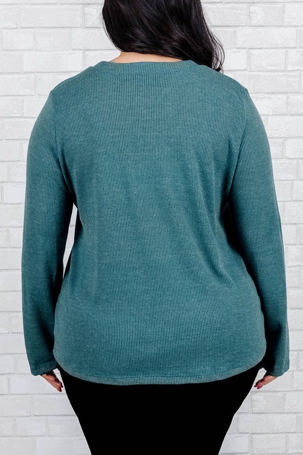 Chic Soul plus size clothing, dusty teal long sleeves sweater with buttons