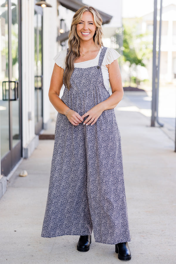 Chic Soul plus size clothing, black mixed-colored overall jumpsuit with black button and small floral pattern 