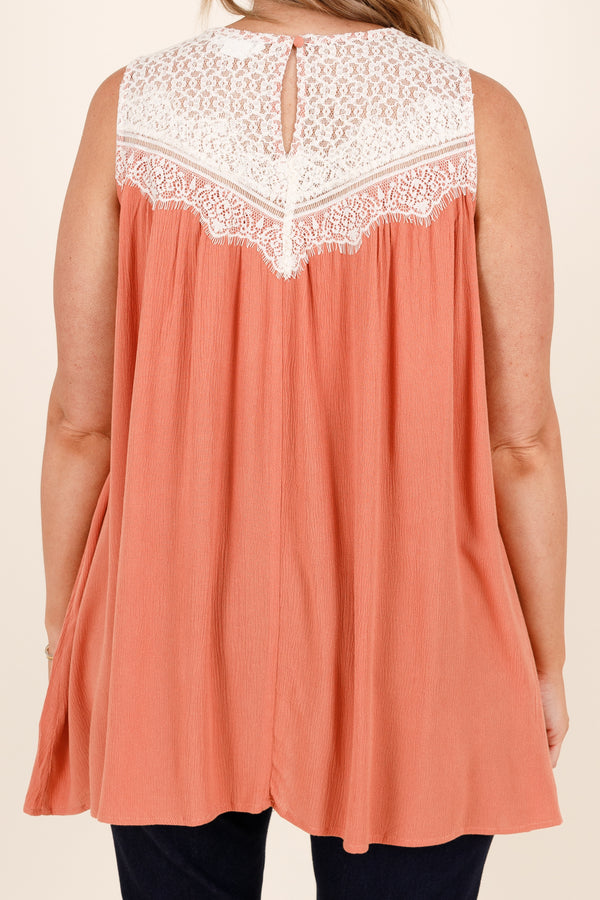 Chic Soul plus size clothing, mauve top with a white lace neckline