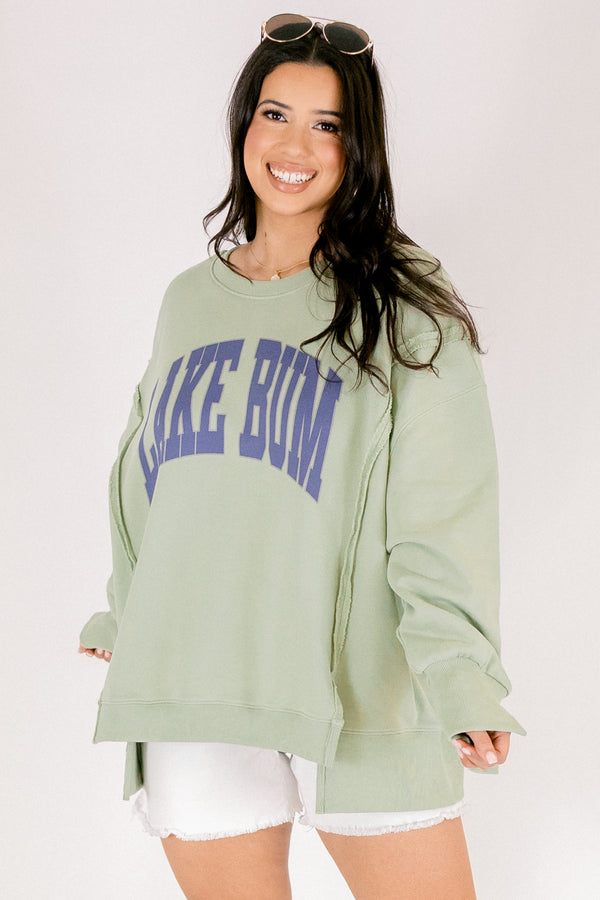 Chic Soul plus size clothing, light sage long sleeve crew neck with the saying 