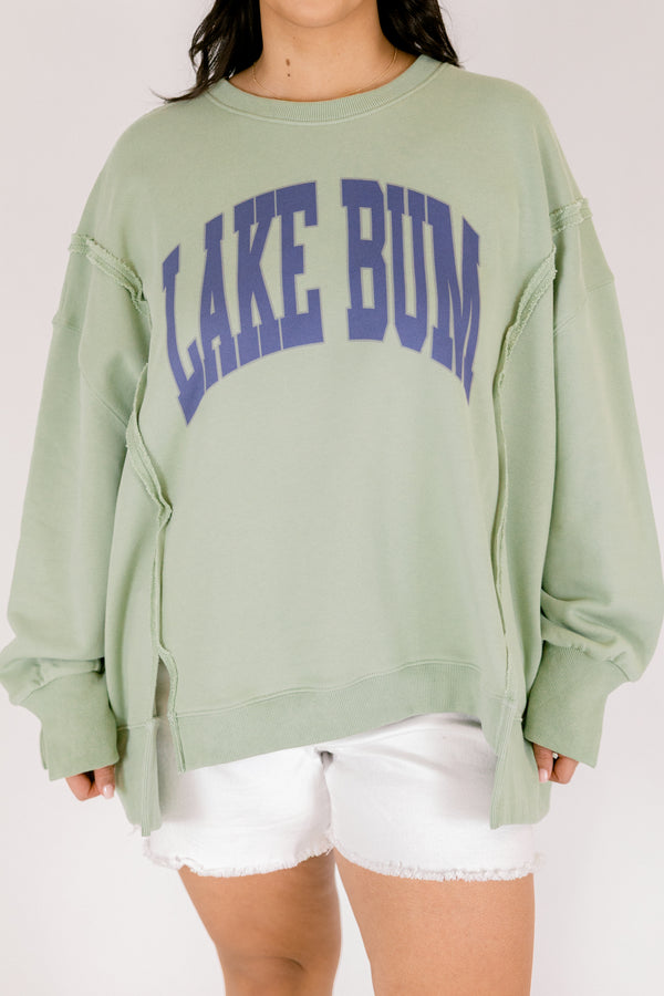 Chic Soul plus size clothing, light sage long sleeve crew neck with the saying 