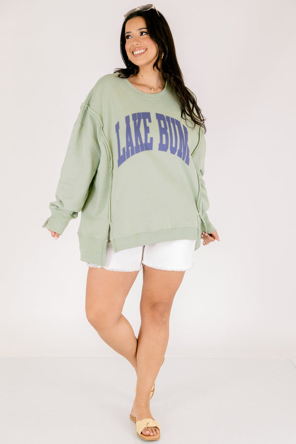 Chic Soul plus size clothing, light sage long sleeve crew neck with the saying 