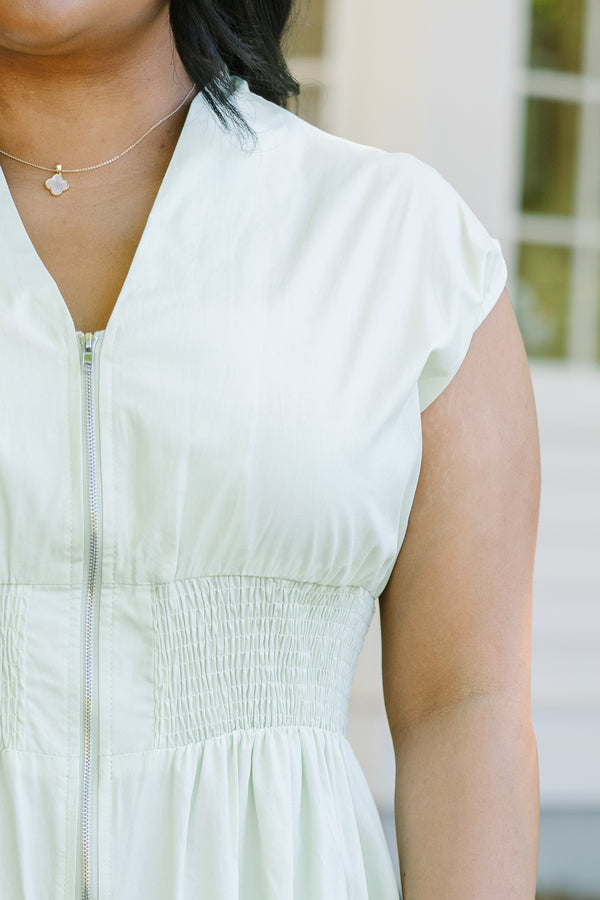 Chic Soul plus size clothing, sage midi dress with zipper closure down the front