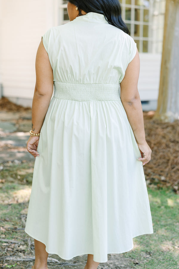 Chic Soul plus size clothing, sage midi dress with zipper closure down the front