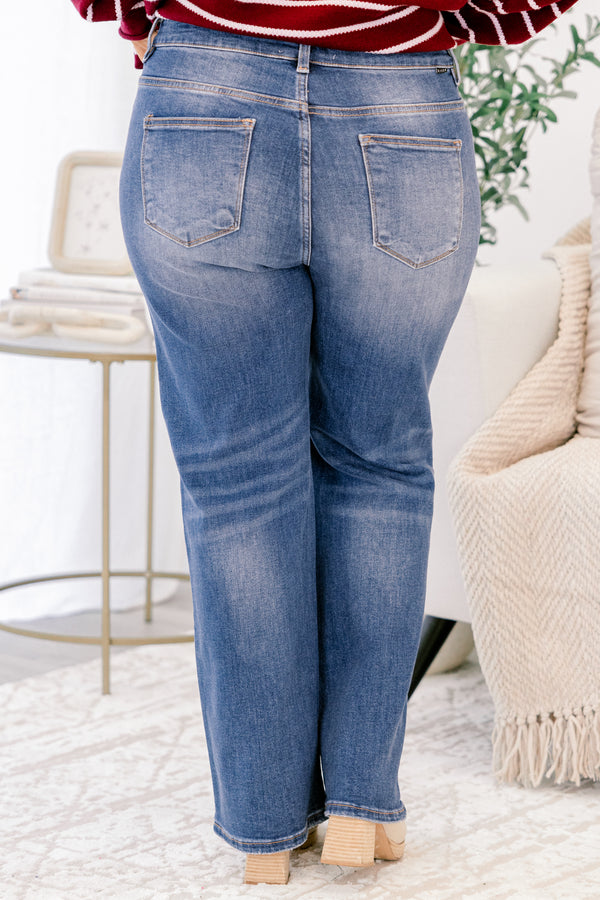 Chic Soul plus size clothing, medium dark wash straight leg blue jeans