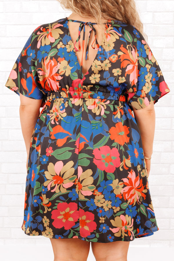 Chic Soul plus size clothing, flowy floral v-neck short length dress