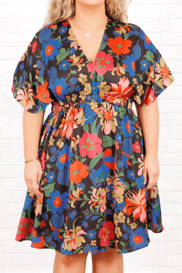 Chic Soul plus size clothing, flowy floral v-neck short length dress