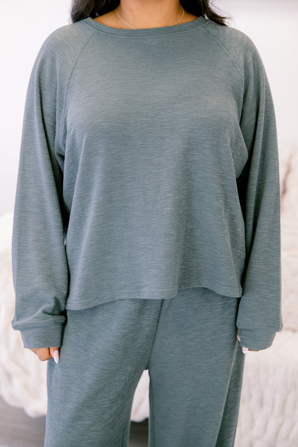 Chic Soul plus size clothing, ash grey long sleeve and straight leg lounge pant matching set 