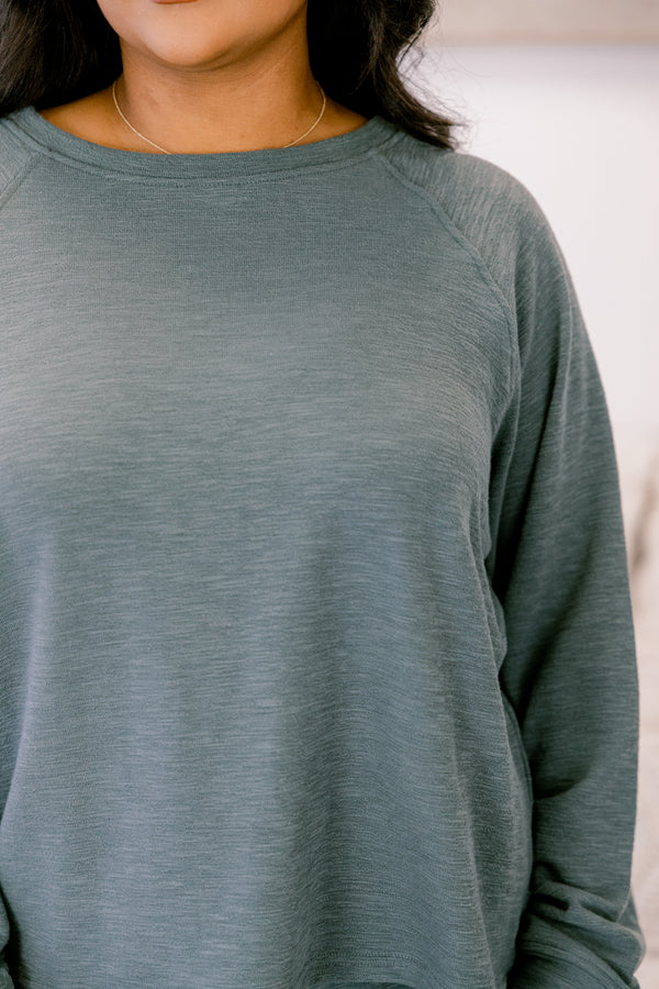 Chic Soul plus size clothing, ash grey long sleeve and straight leg lounge pant matching set 