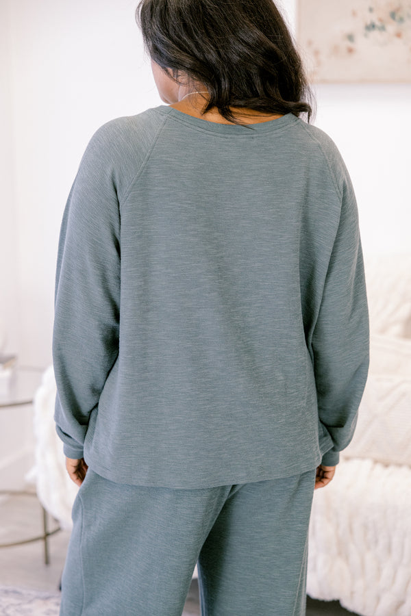 Chic Soul plus size clothing, ash grey long sleeve and straight leg lounge pant matching set 