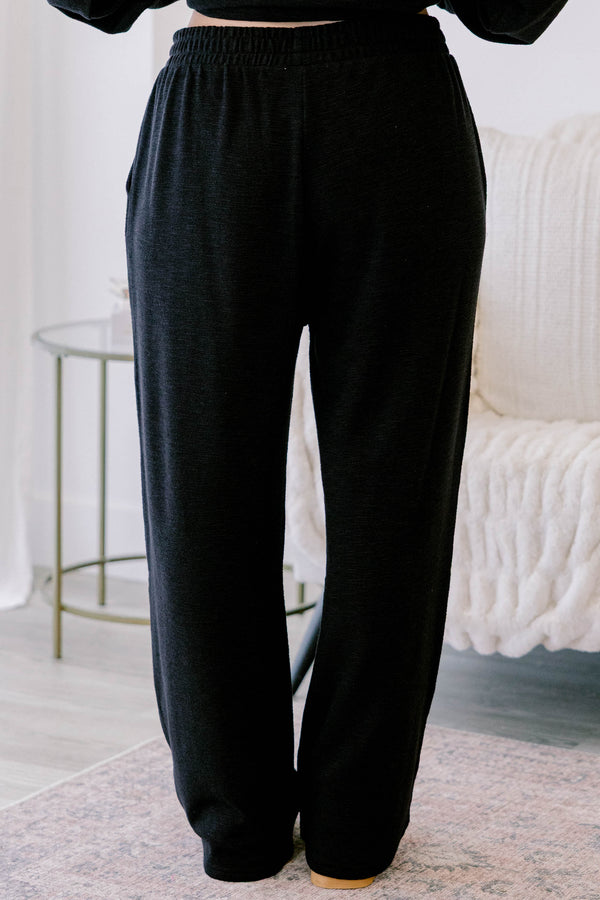 Chic Soul plus size clothing, black casual set with long pans and a long sleeve black top 