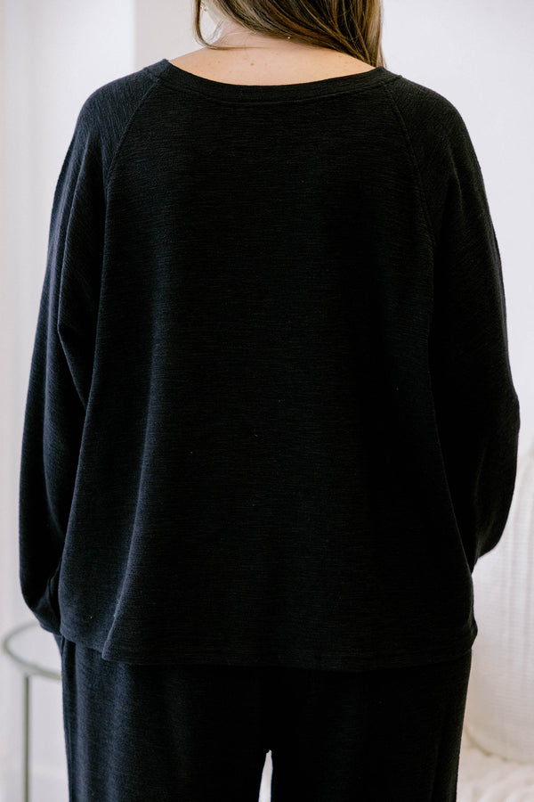 Chic Soul plus size clothing, black casual set with long pans and a long sleeve black top 