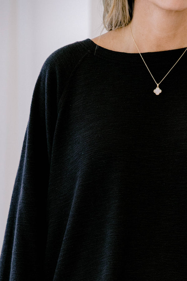 Chic Soul plus size clothing, black casual set with long pans and a long sleeve black top 