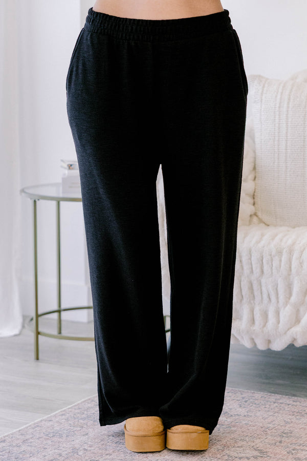 Chic Soul plus size clothing, black casual set with long pans and a long sleeve black top 