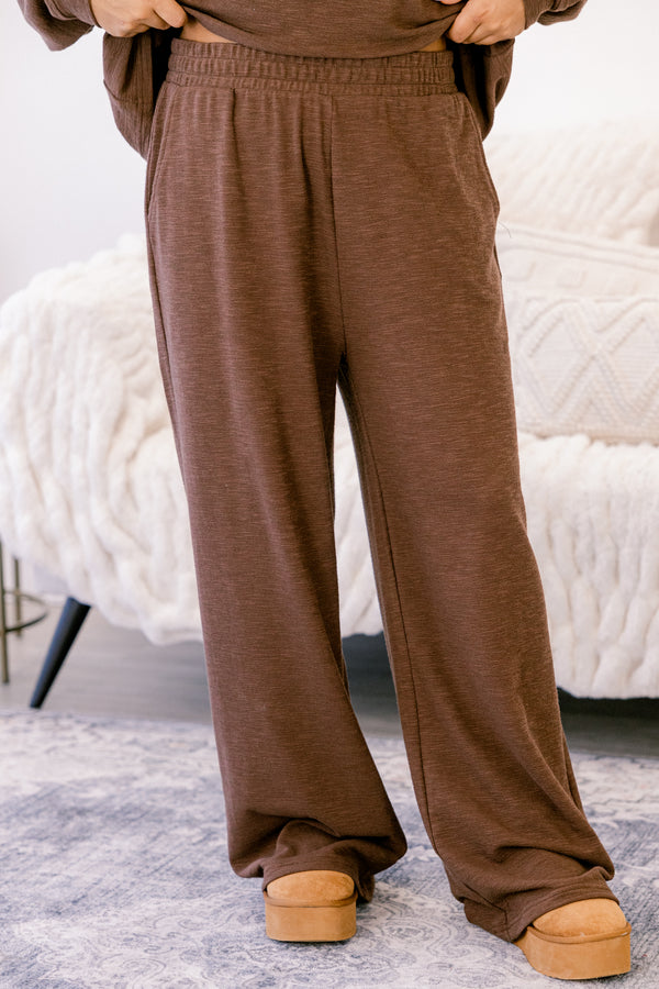Chic Soul plus size clothing, brown long sleeve and lounge wide leg pants matching set