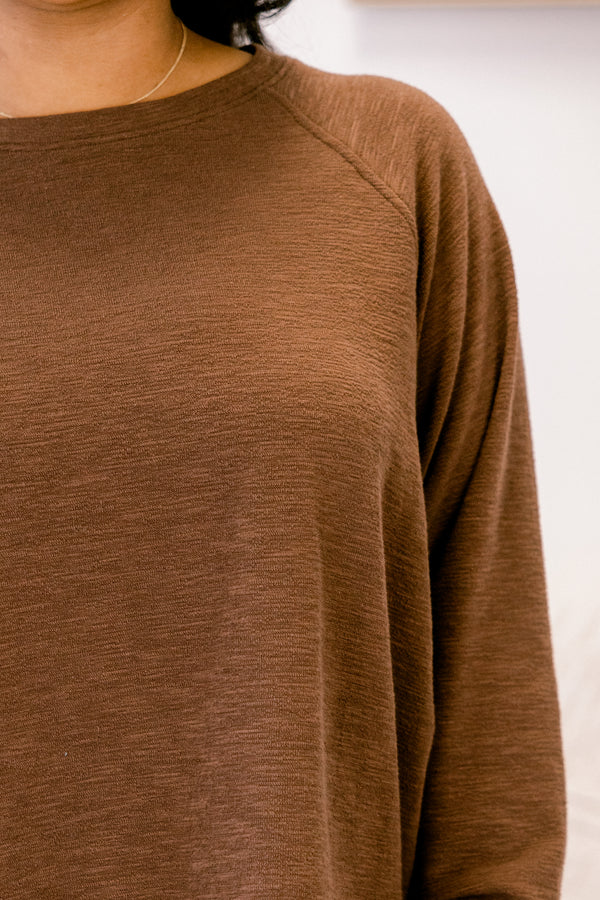 Chic Soul plus size clothing, brown long sleeve and lounge wide leg pants matching set