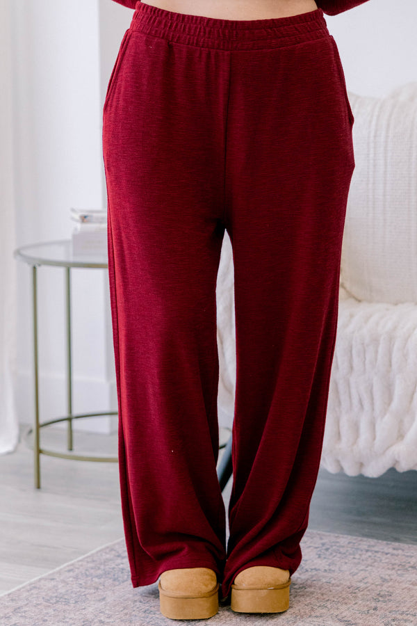 Chic Soul plus size clothing, cabernet colored set with pats and a long sleeve top 