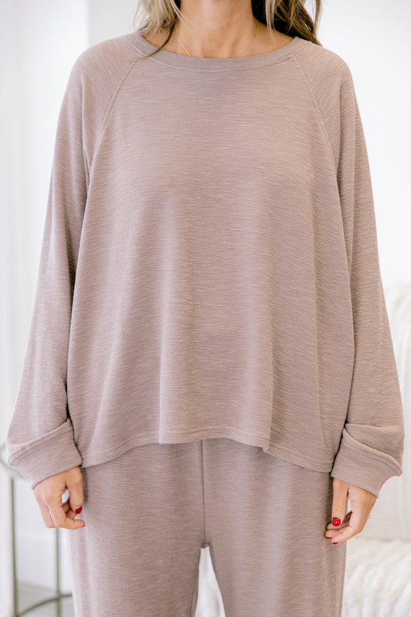 Chic Soul plus size clothing, light brown long sleeve and pants lounge set