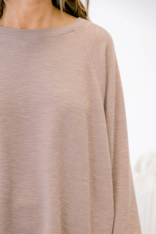 Chic Soul plus size clothing, light brown long sleeve and pants lounge set