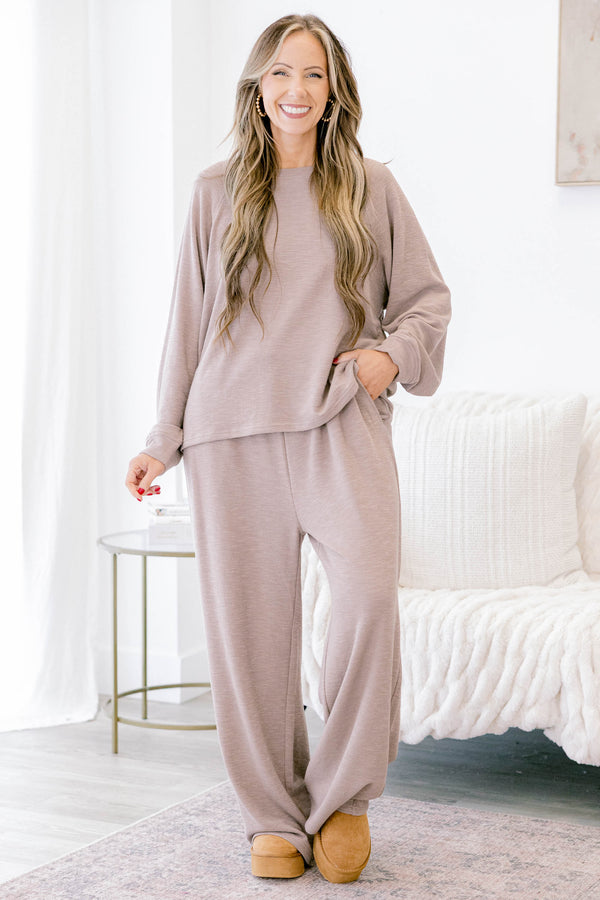 Chic Soul plus size clothing, light brown long sleeve and pants lounge set