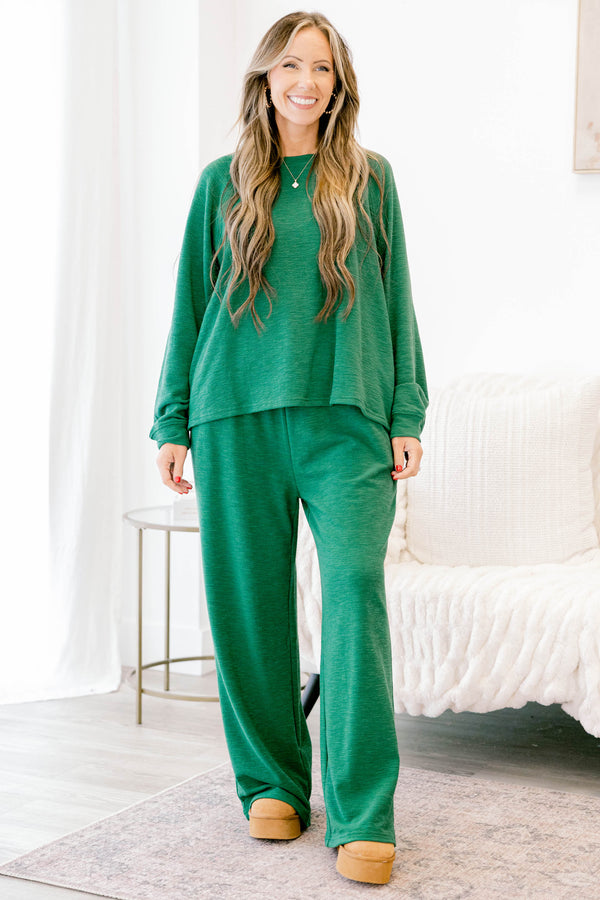 Chic Soul plus size clothing, dark green long sleeve and pants lounge set